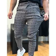 calça alfaiataria masculina bengaline xadrez exclusiva cinza