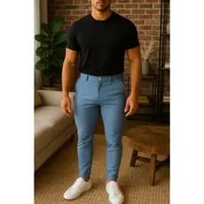 calça alfaiataria bengaline masculina skinny - Azul serenity