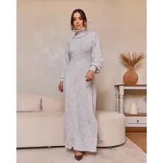 Vestido Midi Longo Feminino Trico Modal Tubinho Gola Alta Elegante Croche Tricot Outono Inverno