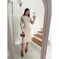 Vestido Trico Manga Longa Feminino Trico Modal Vestido Tubinho Vestido Midi