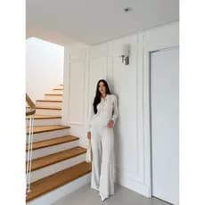 Conjunto Feminino Blusa Manga Longa E Calça Pantalona Trico Tricot Croche