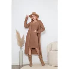Vestido De Frio Tubinho Midi Feminino Trico Modal Com Sobretudo Manga Longa