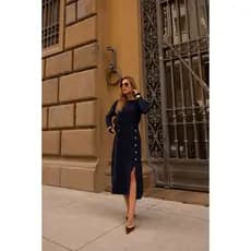 Vestido Manga Longa Feminino Tubinho Midi Trico Modal Tricot Mousse Fenda