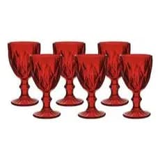 Jogo De Taças Para Vinho Água 6 Peças Diamond Rubi Luxo 340ml Vermelho Natal