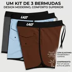 Kit 3 Bermudas Praia Surf LAST Elastano Premium Secagem Rápida Lisa