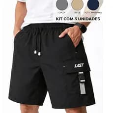 Kit 3 Bermudas Short Cargo LAST Masculino Elastano 3 Bolsos