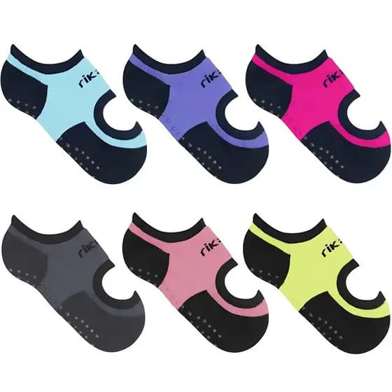 2 Pares de Meia Soquete Invisível Rikam Original Malha Fina Feminina Sapatilha Antiderrapante Algodão Pilates