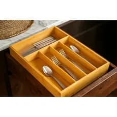 Organizador Talher De Bambu 33x23x4,5cm 5 Divisórias Premium