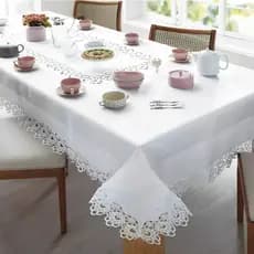 Toalha De Mesa Renda 6 Lugares Retangular Veneza 2,20x1,50m Branco Qualidade Premium