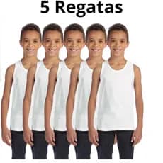 Kit Com 5 Peças De Camiseta Regata 100% Poliéster Básica Infantil Menino