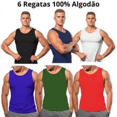 Kit 6 Camisas Regata Meia Malha Camiseta Masculina 100% Algodão