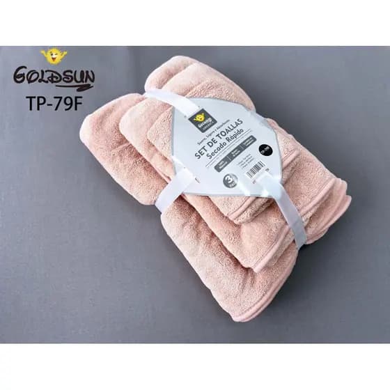 KIT TOALHAS BANHO ROSTO E LAVABO  - 3 PEÇAS GOLDSUN TP-79F - SECAGEM RÁPIDA MACIA