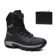 Bota Coturno Masculino Couro Emborrachado Catpro Cano Longo C.A Solado Antiderrapante Top + Carteira