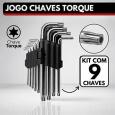 Jogo Chave Torque Kit com 9 Peças Torx Curta T10 até T50