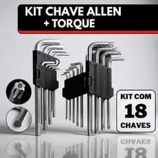 Jogo de Chave Torque Torx + Allen com 18 Peças Curta T10 até T50