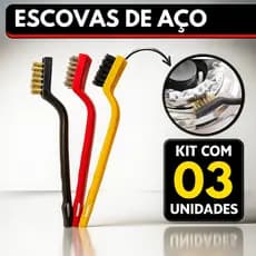 Kit 03 Escovas de Aço Para Limpeza Fio de Cobre Nylon Limpa Panela Fogão Multifuncional