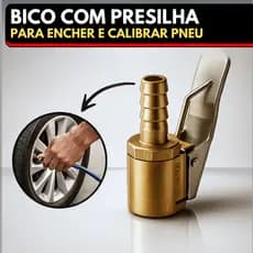 Bico Inflador de Encher Pneu de Carro Válvula para Calibrar com Presilha P/ Mangueira 1/4"