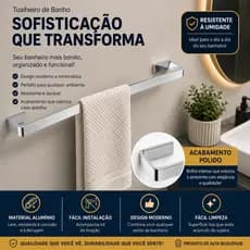 Porta Toalha de Banho Alumínio Polido Suporte Banheiro Moderno