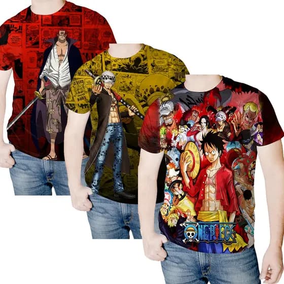 Kit Camisa Camiseta Anime One Piece Luffy Law Shanks Full