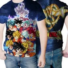Camisa Camiseta DragonBall Z GT Goku todas as transformações Super Sayajin Blue instinto superior