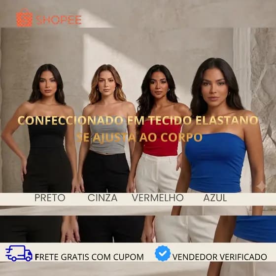 Top Cropped Blusa Sem Alça Tomara Que Caia Ombro a Ombro Top  Lycra Duplo Alta Sustentação    .