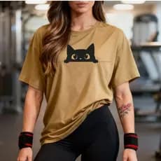 Camisetão T-shirt Oversized 100% Algodão Feminina Gym Treino Academia Fitness Musculação Gatinho