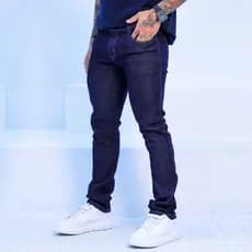 Calça Jeans Slim Masculina Escura Tradicional Skinny Com Lycra Básica Elastano Original