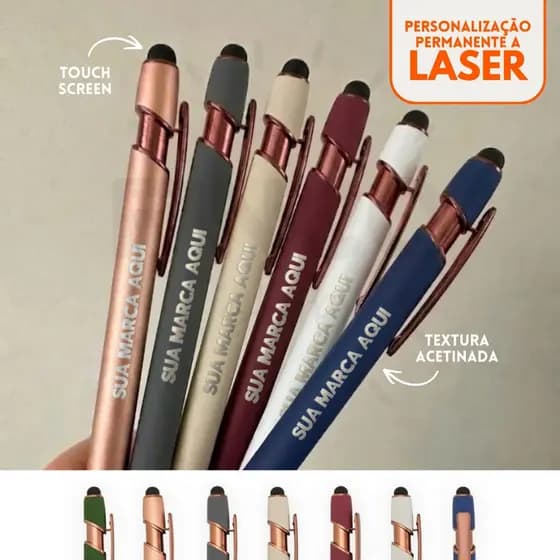 (1 un) Caneta Touch Screen Metal Luxo Personalizada a Laser - Detalhes Rosé Gold Escuro