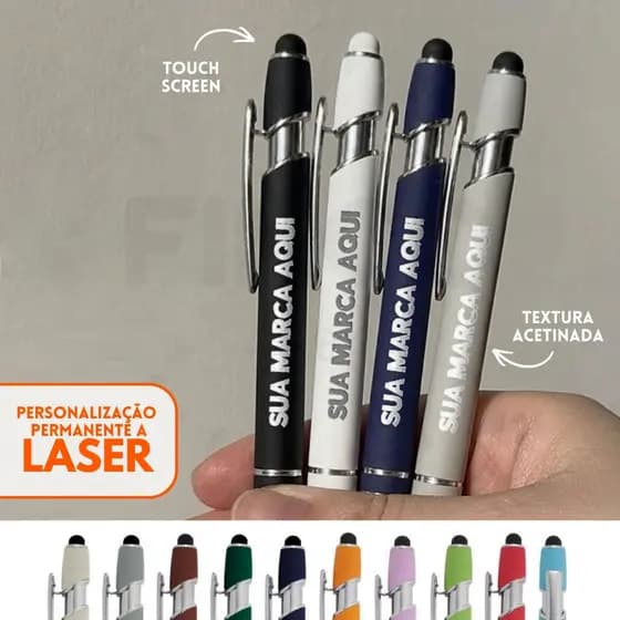 20 - 100 Canetas TOUCH SCREEN Metal Luxo Personalizadas a Laser - Kit Evento Corporativo - Toque Acetinado