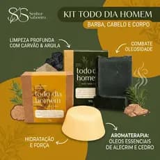 Kit Todo Dia Homem: Shampoo 3 em 1 + Condicionador Sólido Masculino - Anticaspa Volume Hidratação - Cabelo Barba Corpo