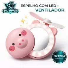 Espelho com LED Ring Light e Ventilador Portátil Recarregável Maquiagem Rosa