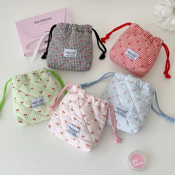 Mini Cereja Verificação Cordão Bolsa Estudante Quarto Perfumado Saquinho Saco De Armazenamento Pendurado Portátil De Via