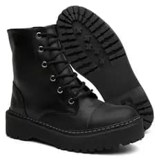 Coturno Feminino Preto Bota Tratorada Blogueira Tendência