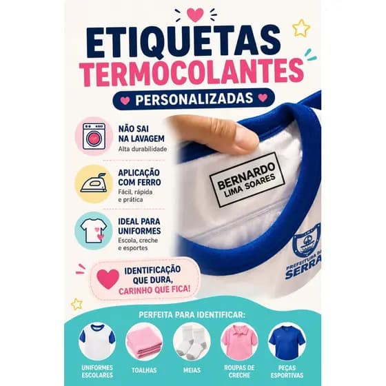 65 Etiquetas Termocolantes Personalizada para Uniforme Escolar |Etiqueta para Roupas|Não Sai na Lavagem|Uniforme Escolar
