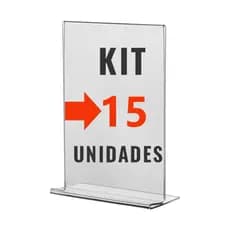 Kit com 15 Display Expositor Acrilico T Tamanho A5 15x21cm Vertical