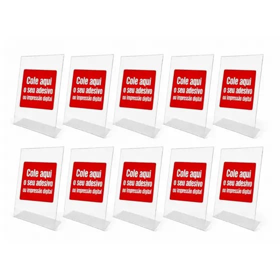 Kit 10 Display Expositor Acrilico A6 10x15cm Vertical Uma Dobra Adesivo Colante Qr Code Cardapio