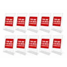 Kit 10 Display Expositor Acrilico A6 10x15cm Vertical Uma Dobra Adesivo Colante Qr Code Cardapio
