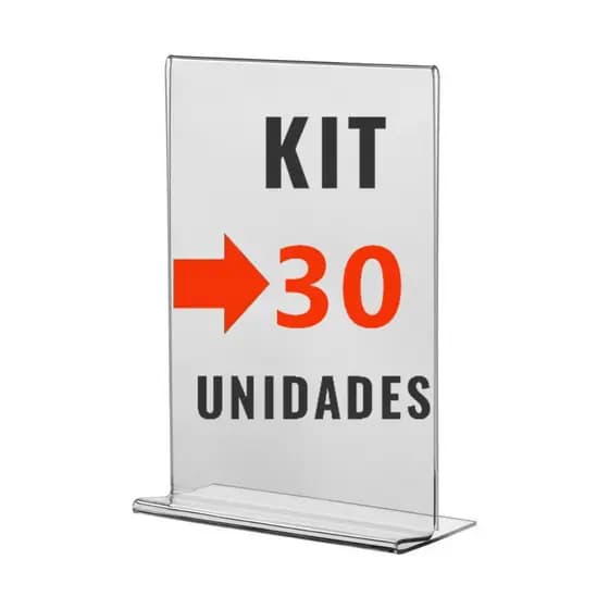 Kit com 30 Display Expositor Acrilico T Tamanho A5 15x21cm Vertical