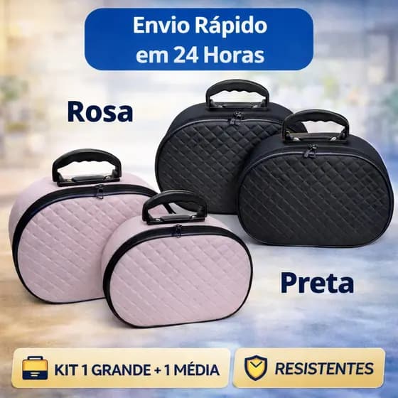 Kit 02 Maleta Frasqueira Necessaire Para Viagem Maquiagem Esmaltes Meia Lua