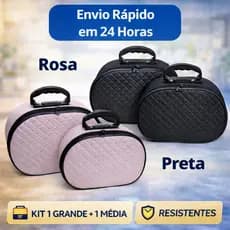 Kit 02 Maleta Frasqueira Necessaire Para Viagem Maquiagem Esmaltes Meia Lua