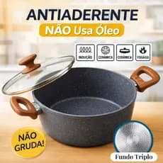 Panela Caçarola Antiaderente Grafito Revestimento Cerâmico Premium Tampa Vidro Temperado Não Gruda