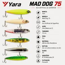 Isca Artificial peca de Superfície Yara Mad Dog 7,5cm 8g Tucunaré Traíra Dourado