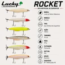 Isca Artificial de Superfície com Hélice ROCKET Lucky Nelson Nakamura 14cm 28g Tucunaré açu