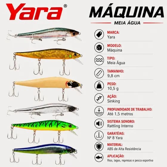 Isca Artificial Meia Agua Máquina Yara 9,8cm 10,5g Tucunaré Traíra Robalo Dourado