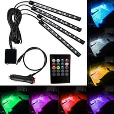 Kit iluminação interior carro Led Neon Rgb C/controle som automotivo strobo Sensor rítmico 12v