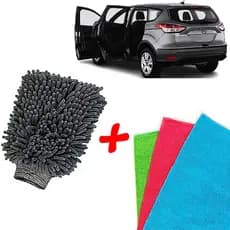 Kit de Lavar Carro Moto Limpeza automotiva Luva +3 Pano Microfibra