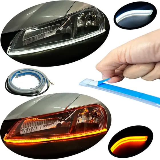 Par Fita DRL 45/60/75cm Led 12v lanterna farol universal Efeito Preenchimento + Seta Sequencial