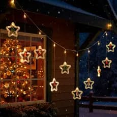 Enfeite Natalino Cascata Estrela LED Luz Branco Quente Natal Decoração BIVOLT