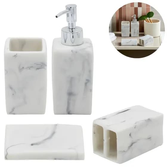 Kit banheiro Acessórios resina Conjunto lavabo decorativo moderno completo Utensílios Saboneteira Mármore Marmorizado