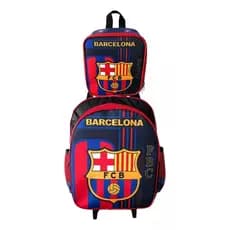 Mochila Escolar Barcelona Futebol Rodinhas Tam G + Lancheira